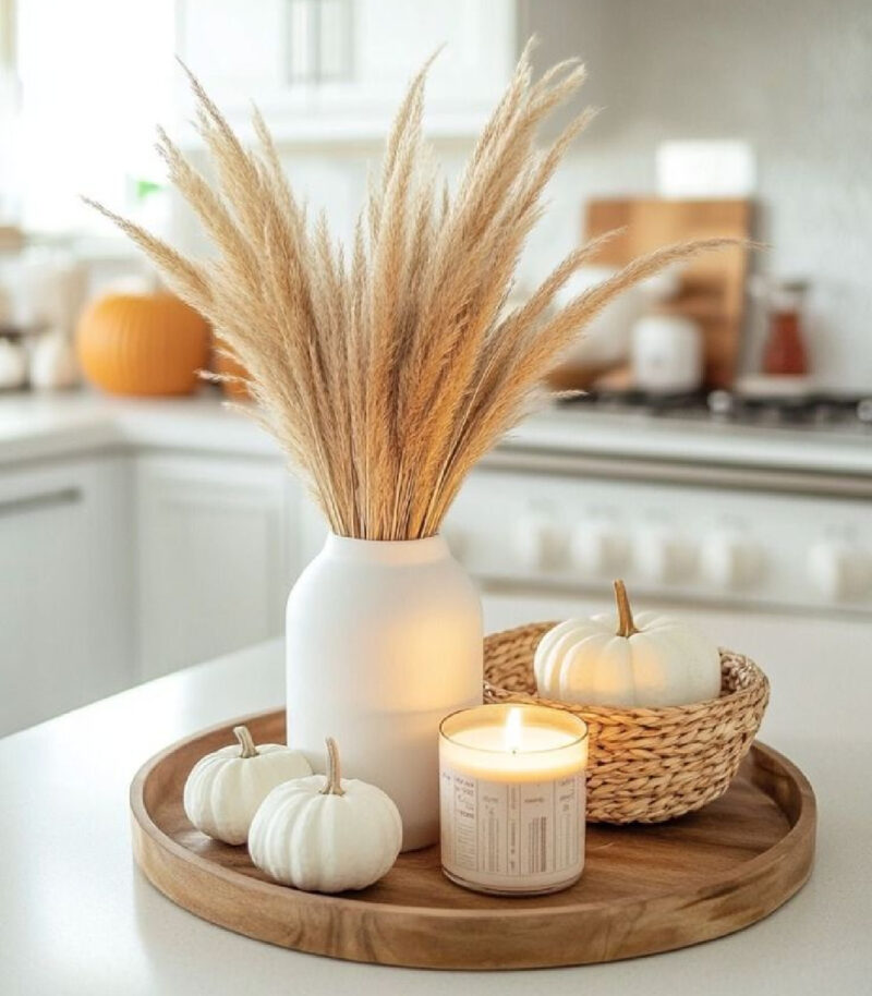scented fall candle on kitchen counter