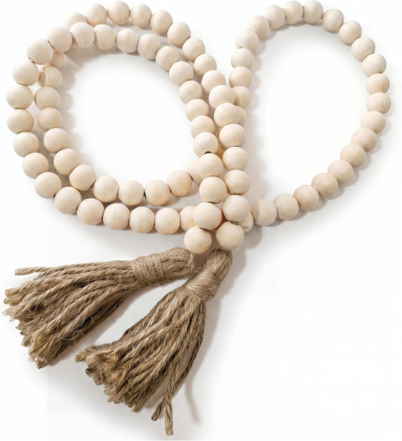 natural wood beads with tassels