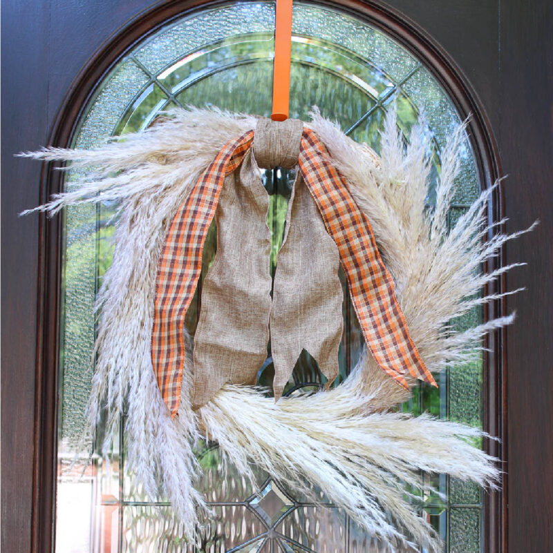 pampas grass wreath on front door