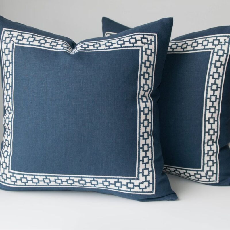 blue pillows white blue and white decorative tape
