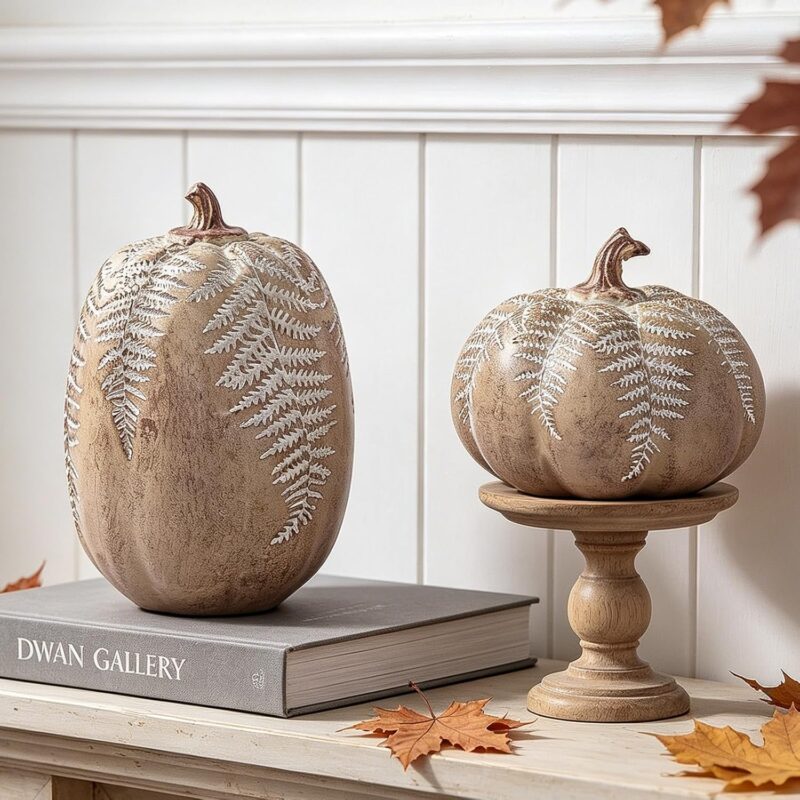 two wood pumpkins for fall decor