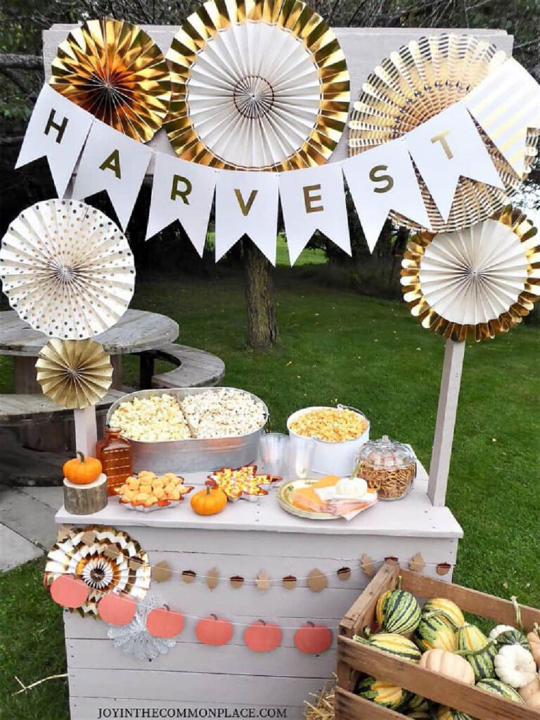 fall harvest party with a popcorn bar.