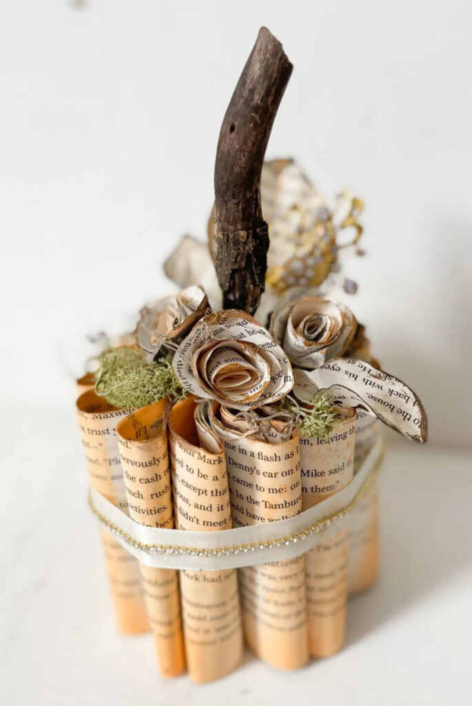 fall DIY pumpkin project with book pages