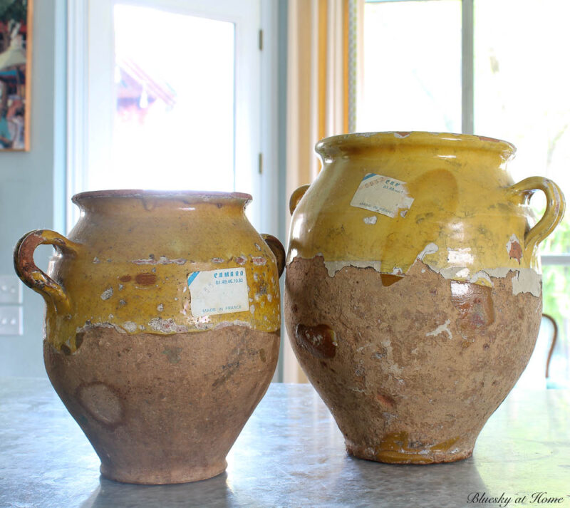 two antique confit pots