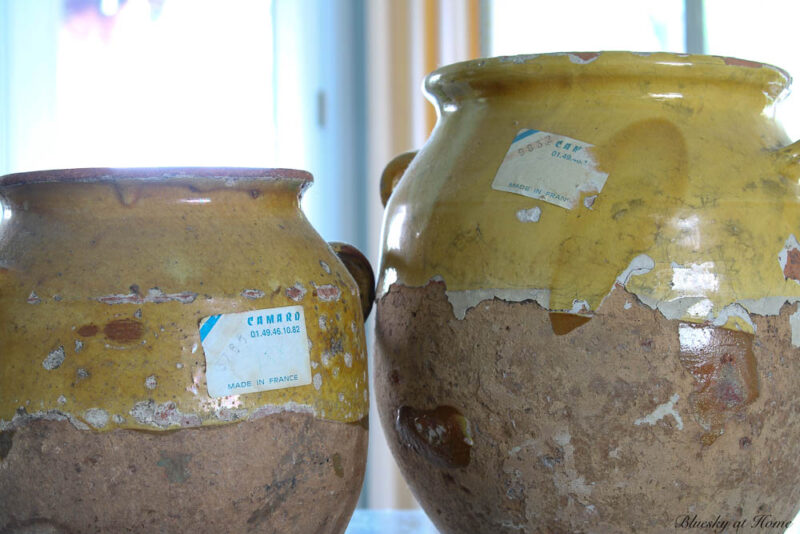 two antique confit pots