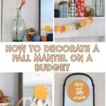 fall mantel decorated with DIY pumpkins and paper leaf trees