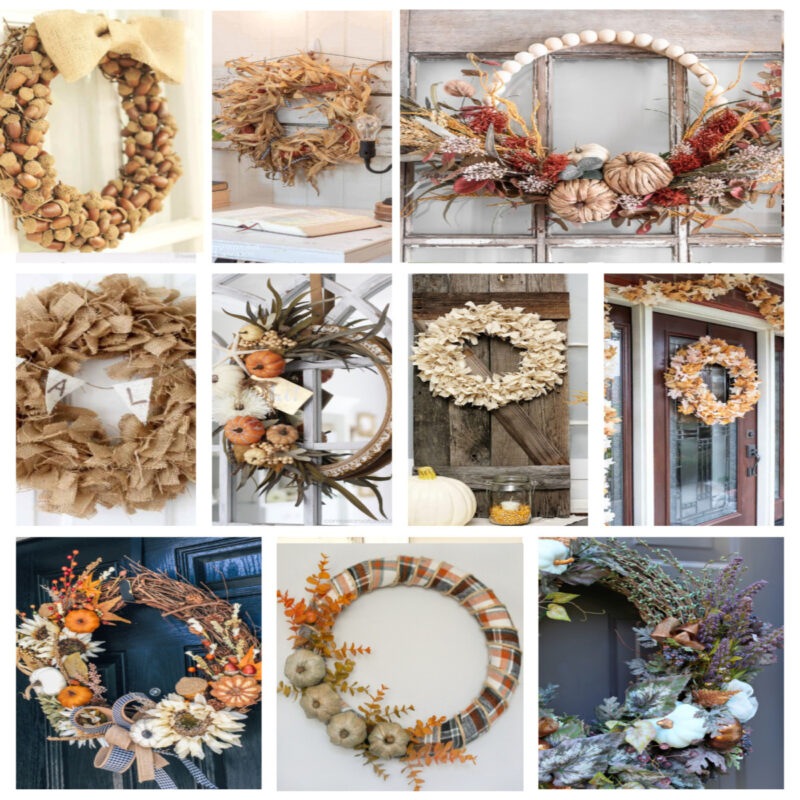 collage of DIY fall wreaths