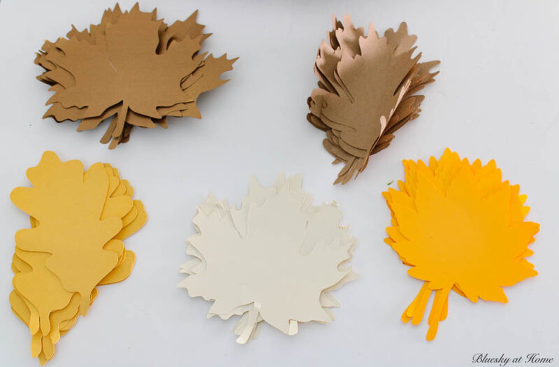 paper leaves in brown, cream, gold and yellow
