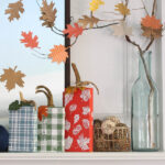 fall mantel with bright colors and DIY projects