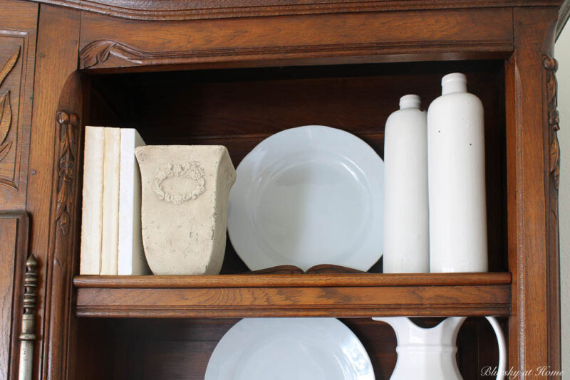 styling a hutch with white and neutrals