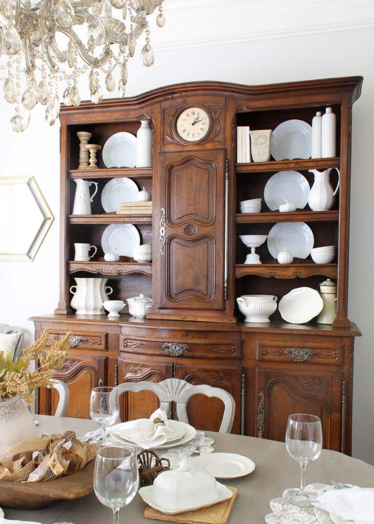 styling a hutch with white and neutrals