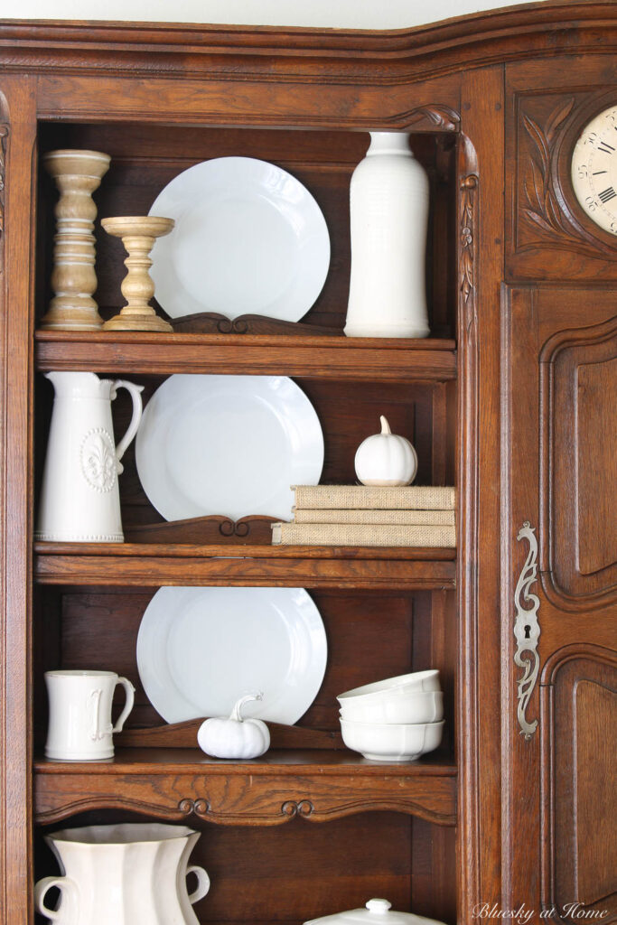 styling a hutch with white and neutrals