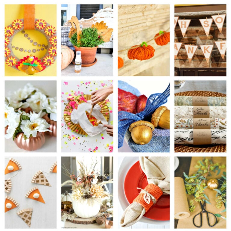 collage of DIY Thanksgiving decorations