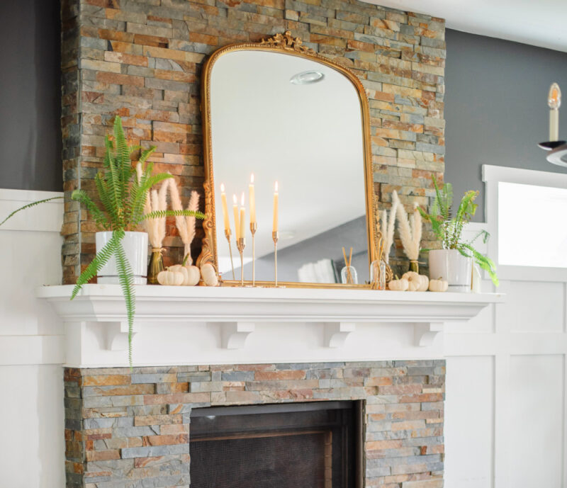 fall mantel with large mirror