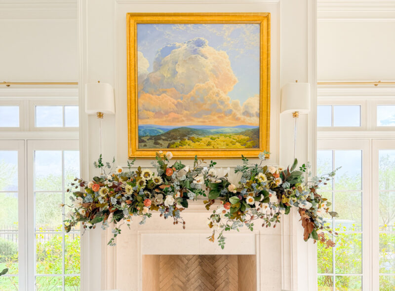 blue floral fall mantel