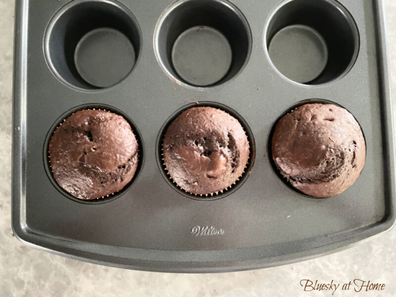 chocolate pumpkin cupcakes baked in muffin tin