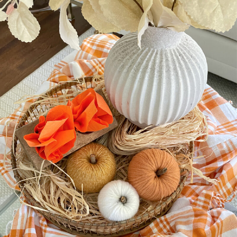 fall tray vignette on coffee table