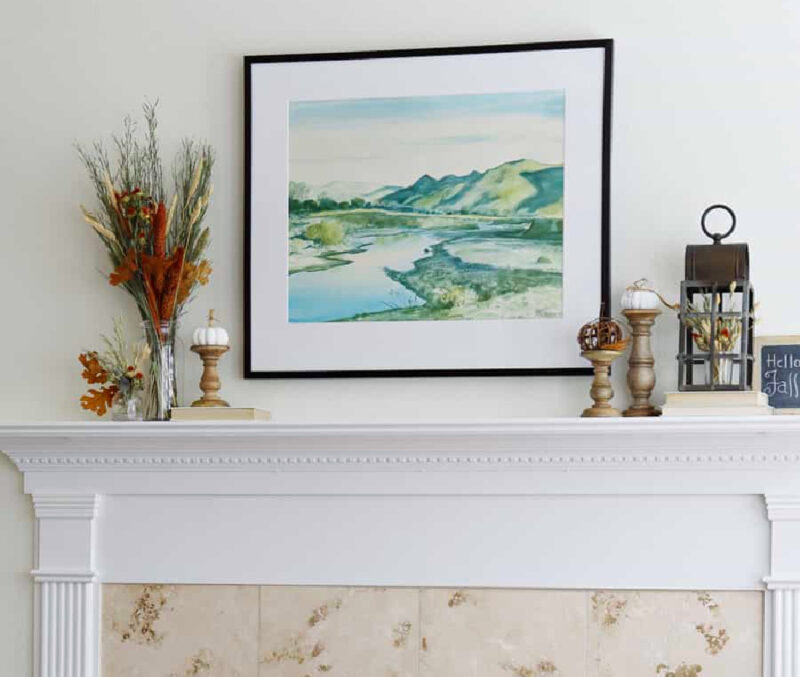 fall mantel with dried grasses