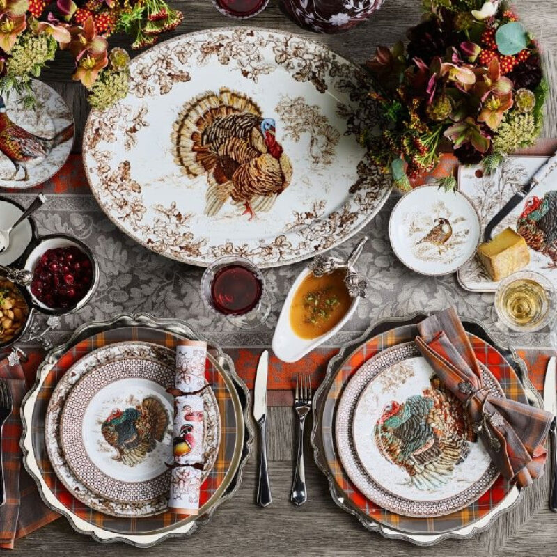 turkey plates and tablescape