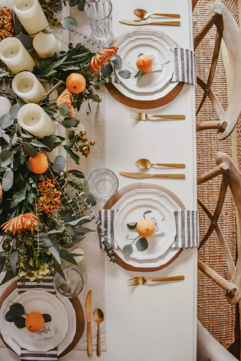 Thanksgiving table setting with oranges