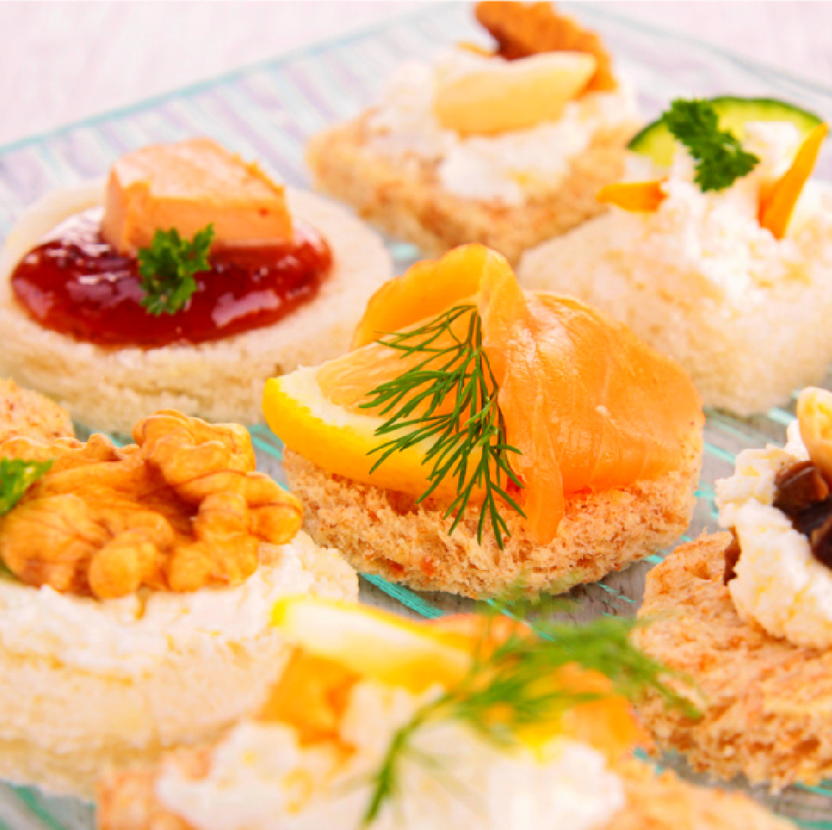 platater of canapes using Pepperidge Farm Sandwich bread