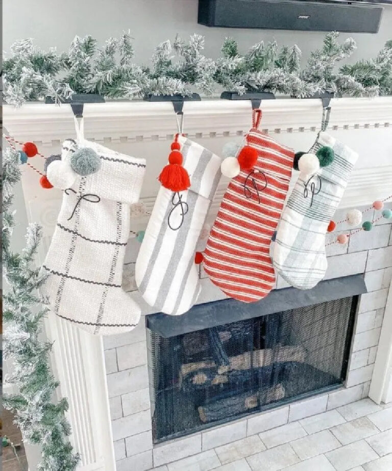 Christmas mantel with garland and stockings