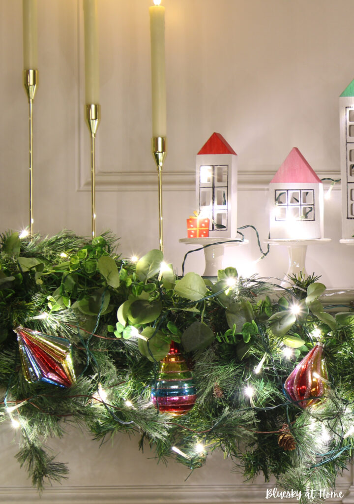 Christmas mantel with DIY Christmas houses