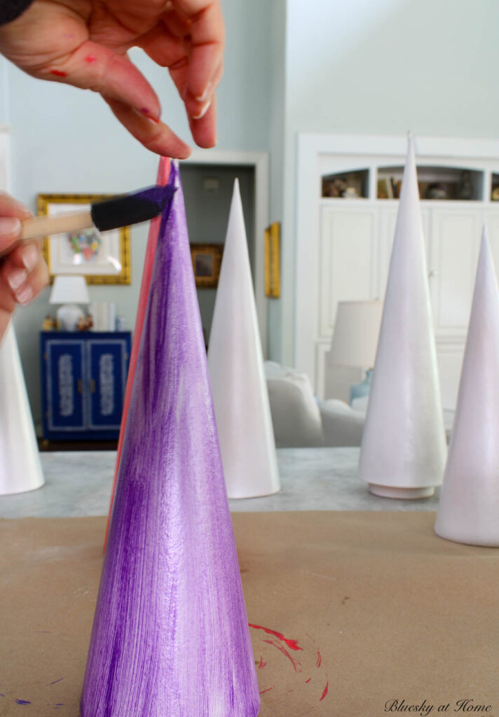 painting paper mache cone purple