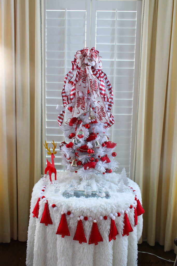 red and white tabletop Christmas tree