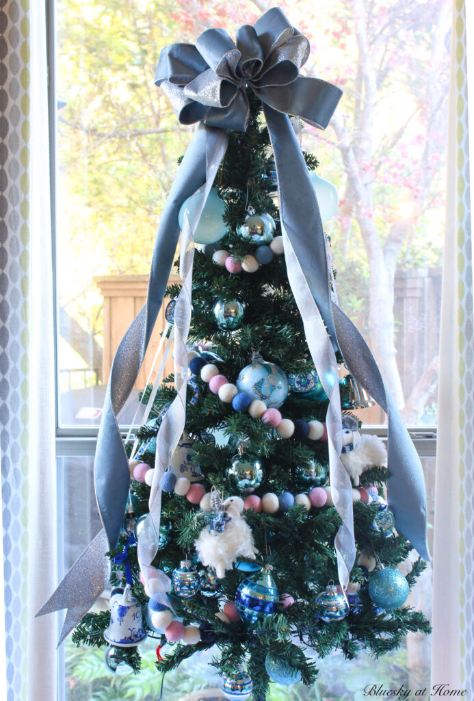 blue decorated tabletop Christmas tree