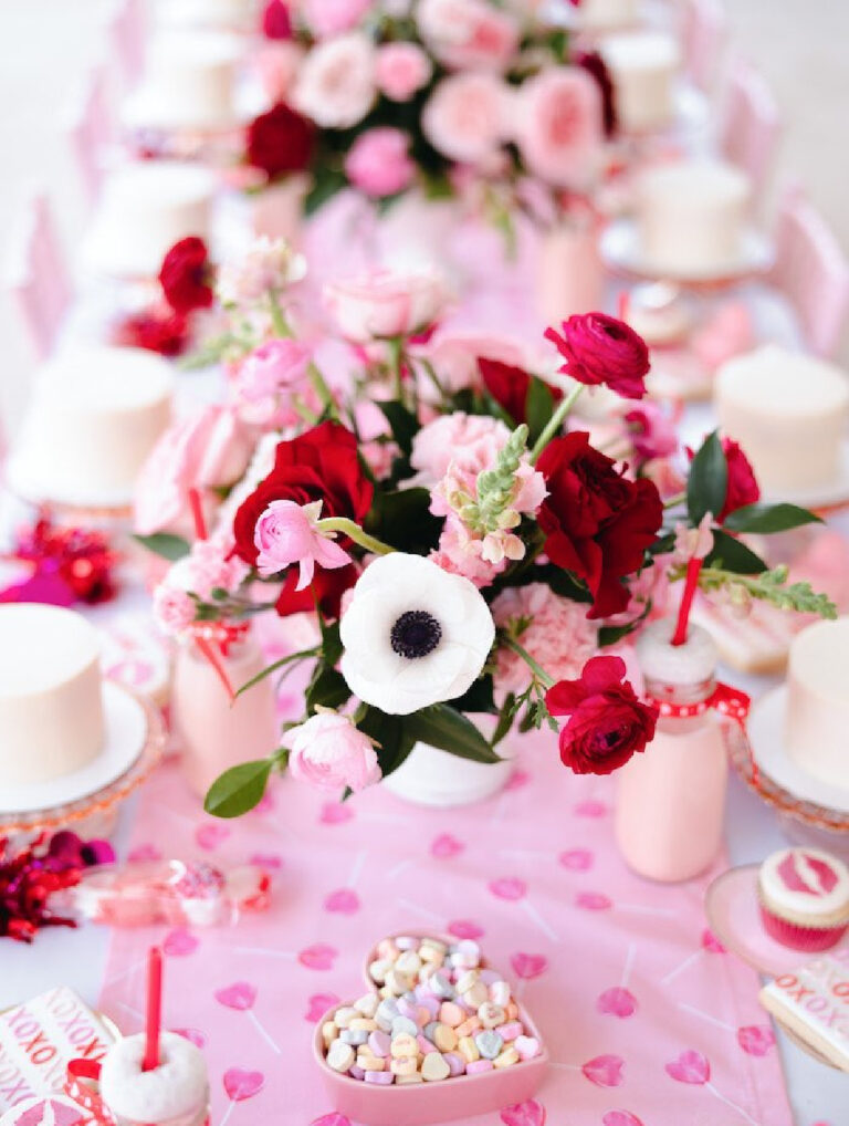 rose and pink flowers for Valentine's Day party ideas