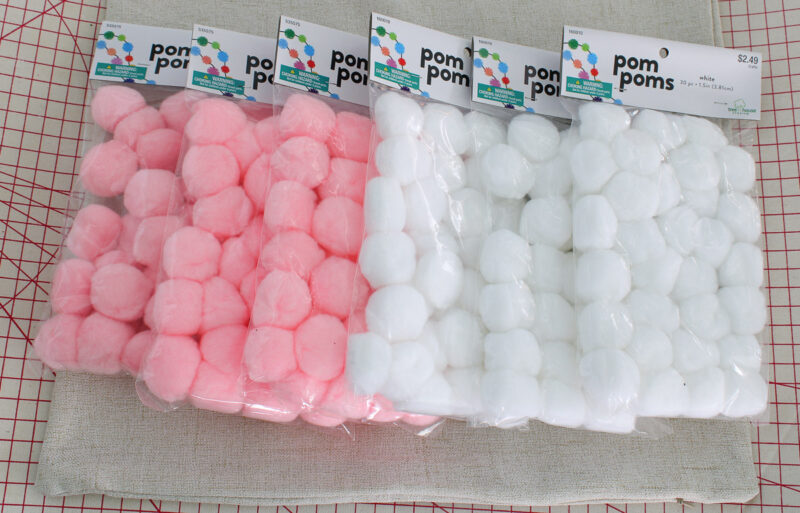 pink and white pom-poms