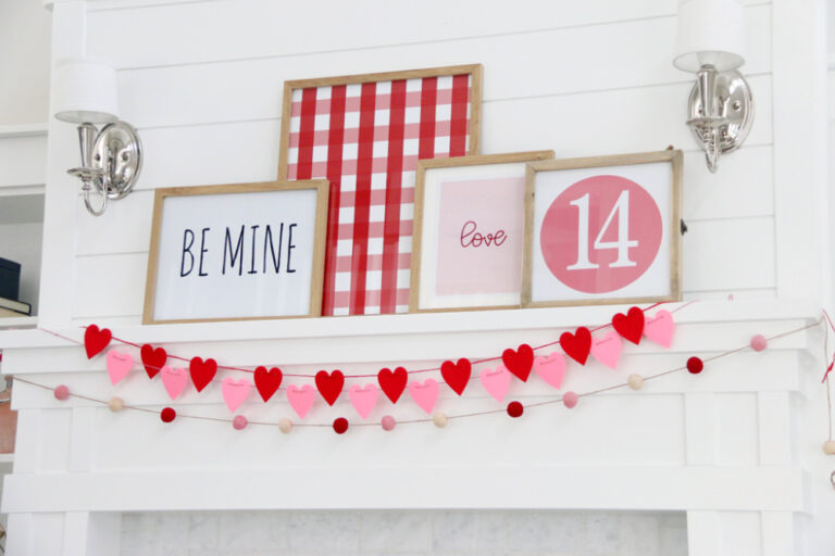 Valentine's mantel with printable signs