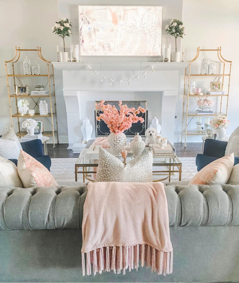 living room with Valentine's home decor accessories