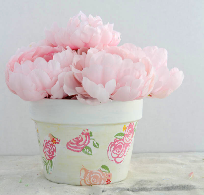 pink floral decoupage terra cotta pots