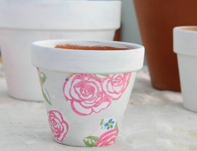pink floral decoupage terra cotta pots