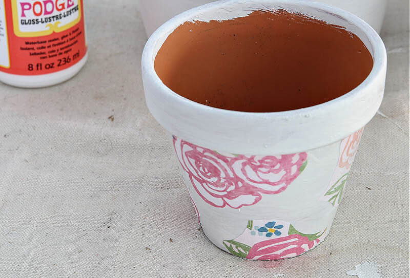 pink floral decoupage terra cotta pots