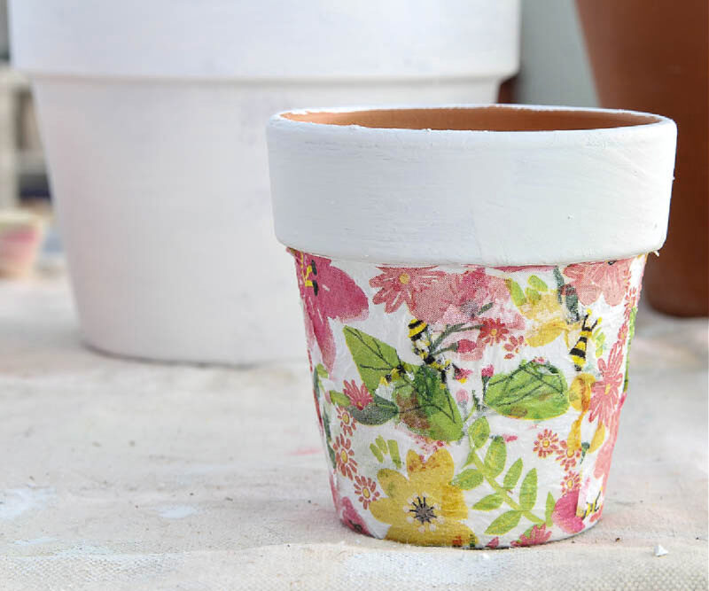 floral decoupage terra cotta pot