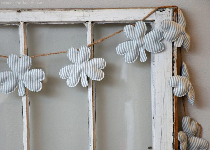 St. Patrick's Day shamrock garland on window
