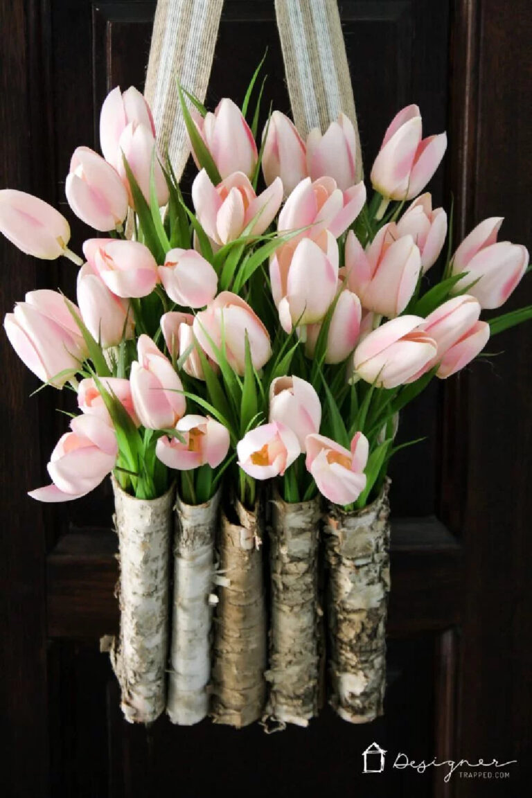 tulips in birch holders