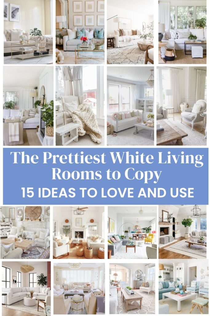collage of white living rooms