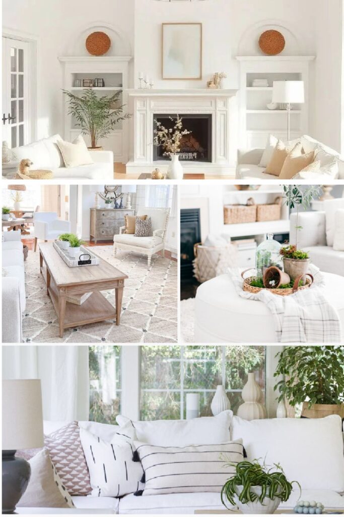 collage of white living rooms