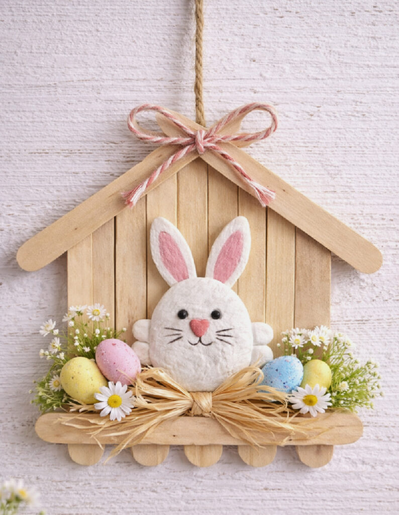 Easter bunny DIY popsicle stick house