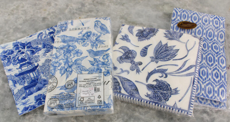 four blue chinoiserie napkins