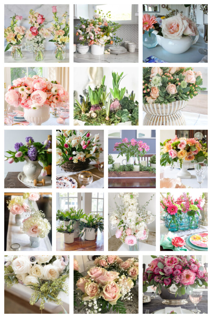 collage of spring DIY floral centerpieces