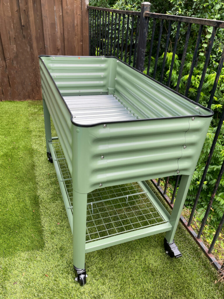 assembled elevated olive green garden bed