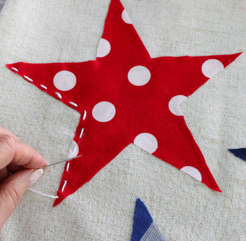 sewing stars to pillow