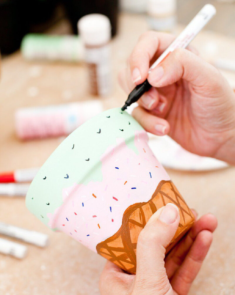 hand painted ice cream cone terra cotta pots