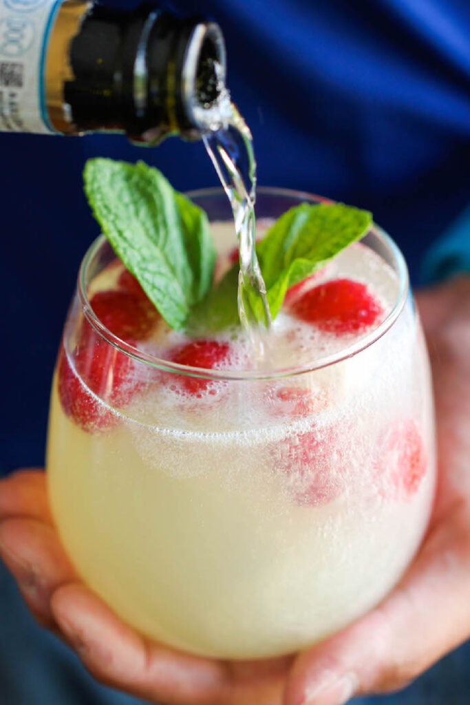 raspberry limoncello prosecco with raspberry
