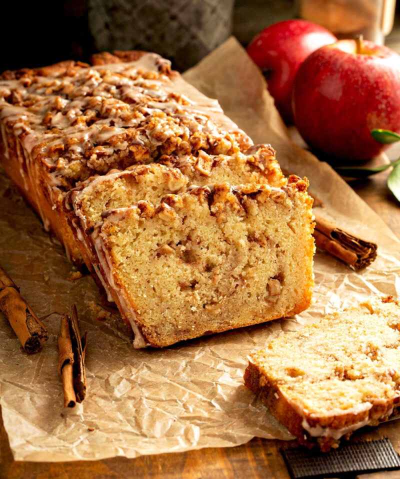 apple bread loaf sliced